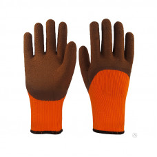 Перчатки нейлоновые рифленые шерстяные коричневый - оранжевый пара