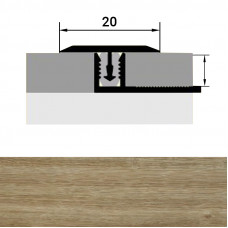Порожек стык алюминиевый Дуб Милфорд Т-образный лам. 20 мм. 0,9 м.
