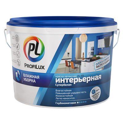 Краска ВД PROFILUX PL-10L латексная интерьерная влажная уборка 14 кг. заказать в Луганске в интернет магазине Перестройка недорого