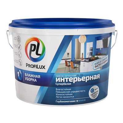 Краска ВД PROFILUX PL-10L латексная интерьерная влажная уборка 7 кг. заказать в Луганске в интернет магазине Перестройка недорого