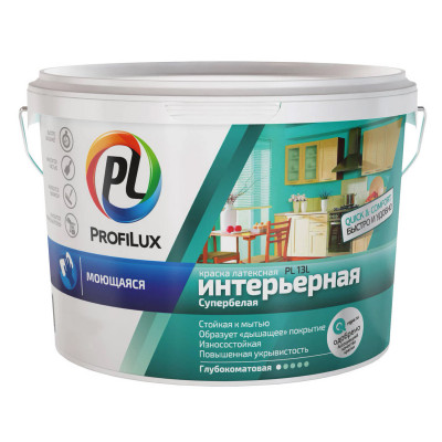 Краска ВД PROFILUX PL-13L латексная моющаяся супербелая база 1 14 кг. заказать в Луганске в интернет магазине Перестройка недорого