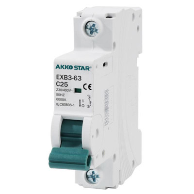 Выключатель AKKOSTAR 1 однополюсный EXB3-63 6KA 1P C25A заказать в Луганске в интернет магазине Перестройка недорого