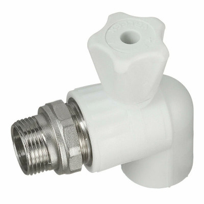 Полипропилен кран радиаторный Белый наружная резьба 25 мм 3/4 угловой Valfex заказать в Луганске в интернет магазине Перестройка недорого