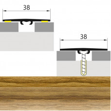 Порожек стык алюминиевый дуб эдельвейс с дюбелем 38 мм. 0,9 м.