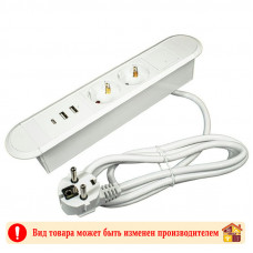 Блок розеток встраиваемый горизонтальный белый 2 розетки+USB ОПТИМА