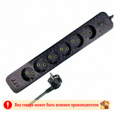 Фильтр сетевой 6 розеток 2 USB +Type-C D63U-2M 2 м.